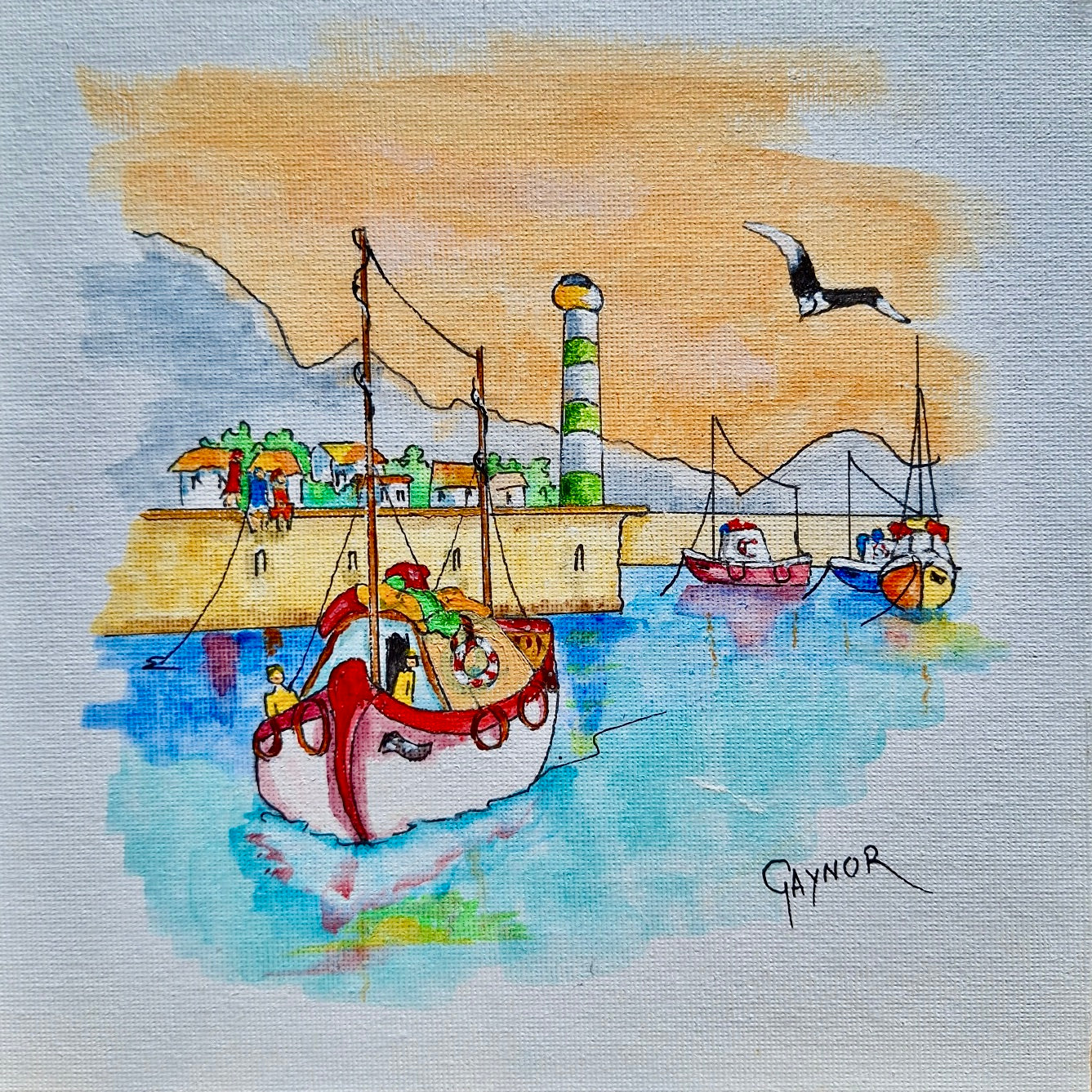 Gaynor - Acrylic & Ink on Canvas Panel 200mm x 200mm