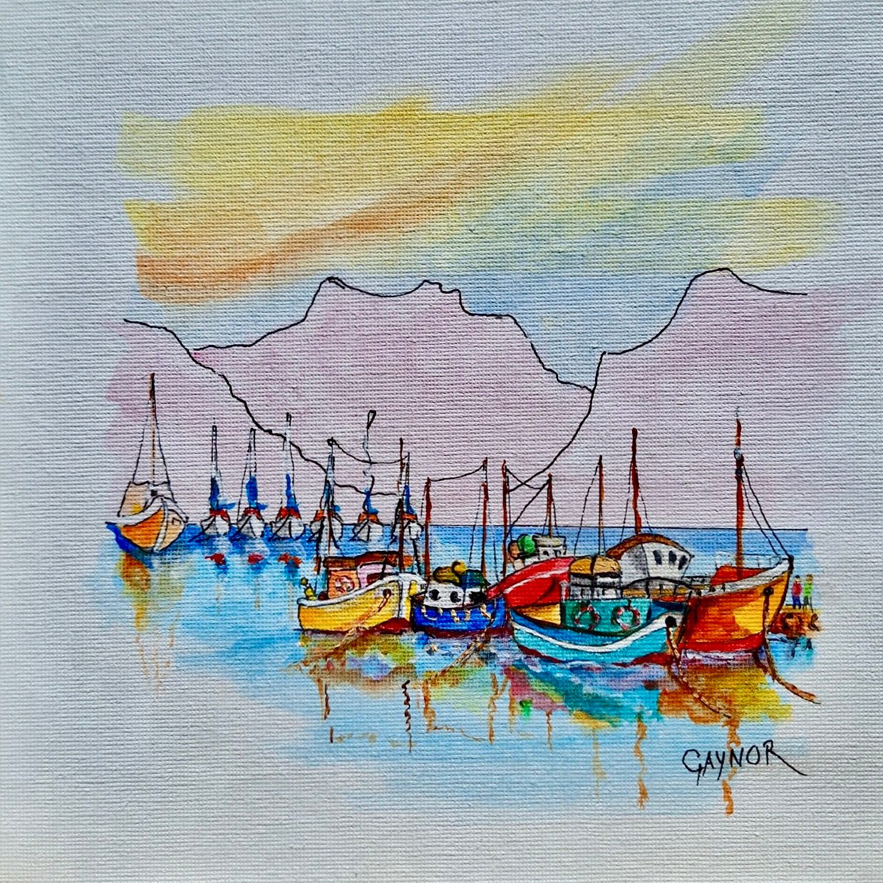 Gaynor - Acrylic & Ink on Canvas Panel 200mm x 200mm