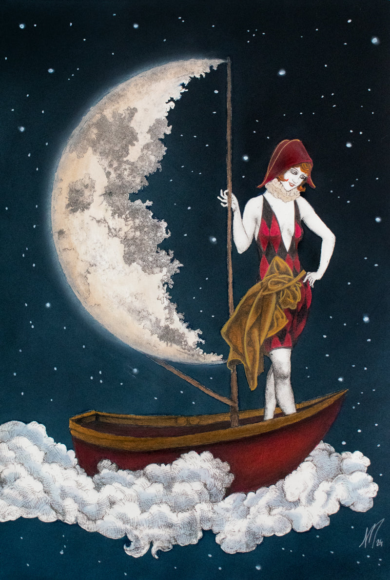 Niki McQueen - "Travels by Moonlight" Mixed Media on Archival Paper