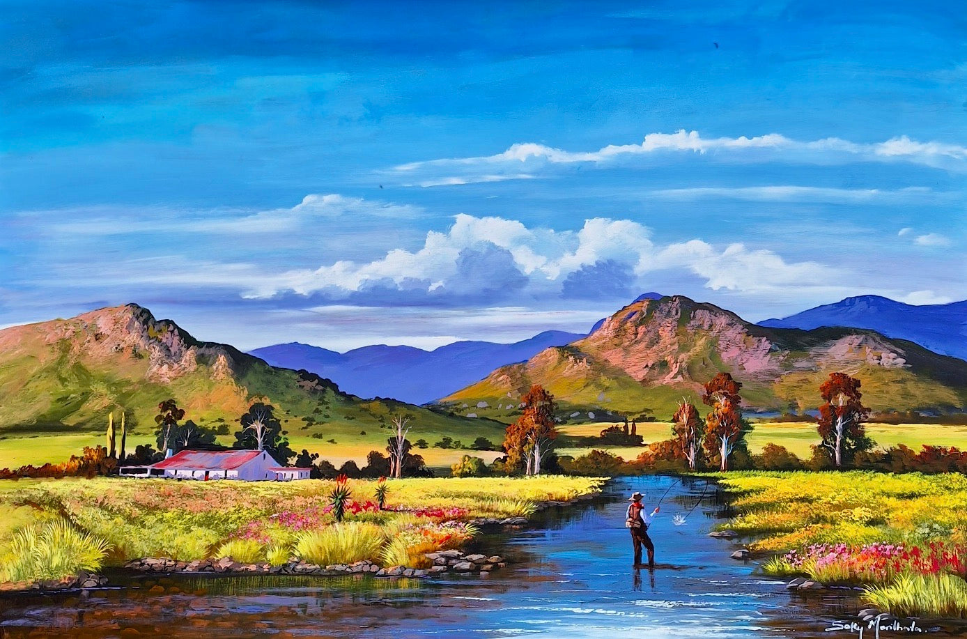 Print on Canvas - The Fly Fisherman by Solly Manthata