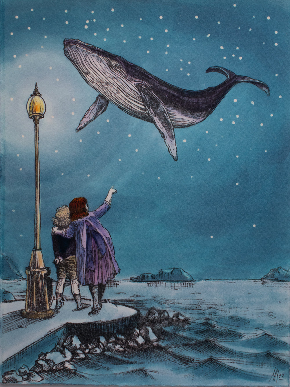 Niki McQueen - "Whale Gazing" Mixed Media on Archival Paper
