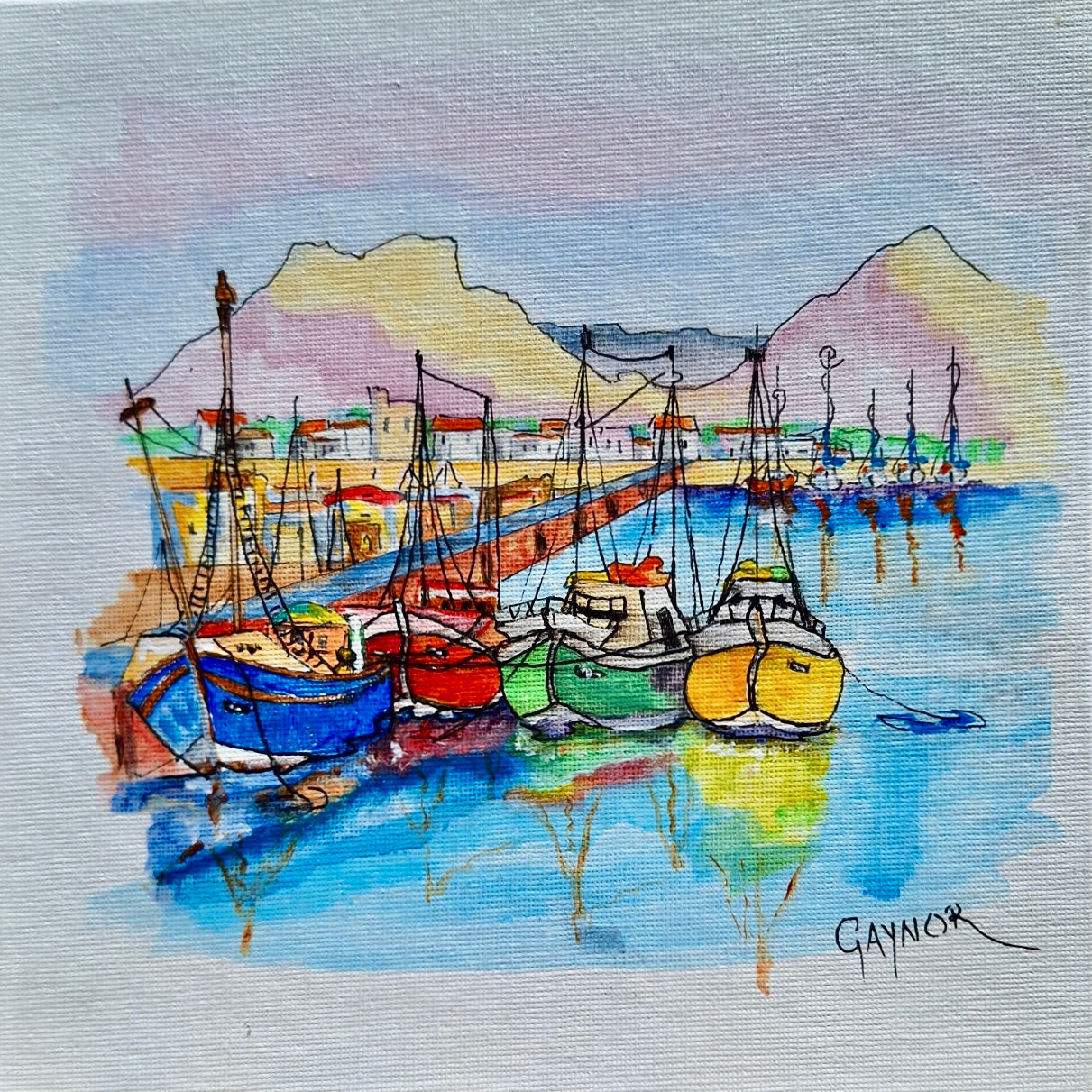Gaynor - Acrylic & Ink on Canvas Panel 200mm x 200mm