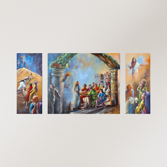Louise de Klerk Triptych "The Easter Story" - Oil on Stretched Canvas