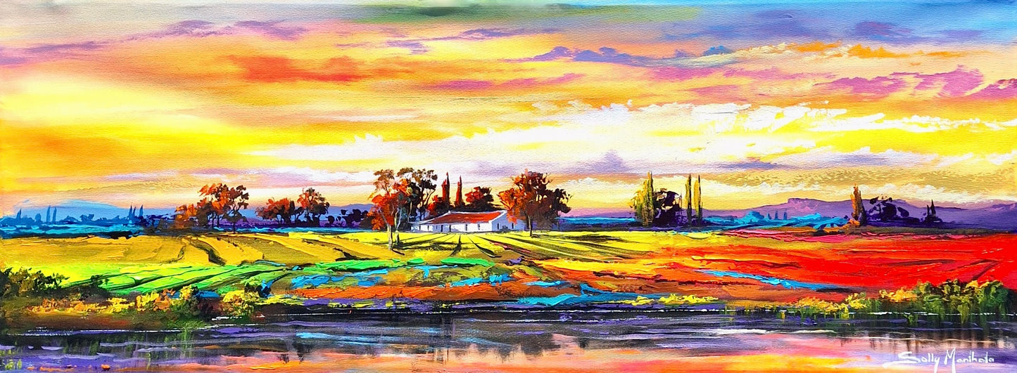 Solly Manthata - Oil & Acrylic on Stretched Canvas (1600mm x 600mm)