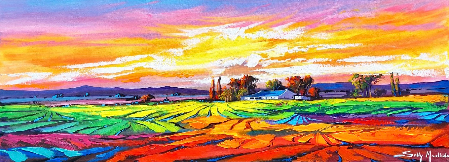 Solly Manthata - Oil & Acrylic on Stretched Canvas (1600mm x 600mm)