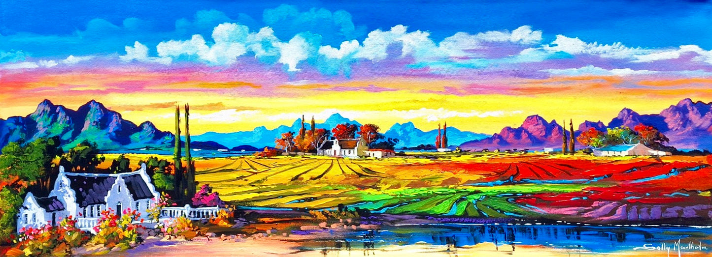 Solly Manthata - Oil & Acrylic on Stretched Canvas (1600mm x 600mm)