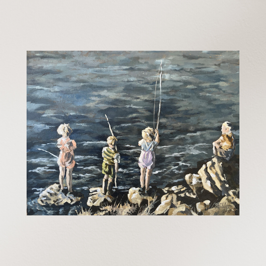 Thomas Kohler Oil on Stretched Canvas "2019 Fishing Lesson"