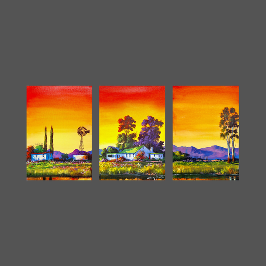 Solly Manthata - Triptych (3 in 1 ) Oil & Acrylic on Stretched Canvas (400mm x 300mm each)